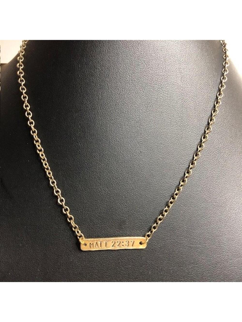 9394 JULIO Gold Tone Bible Verse Necklace Matt 22:37 Adjustable Chain